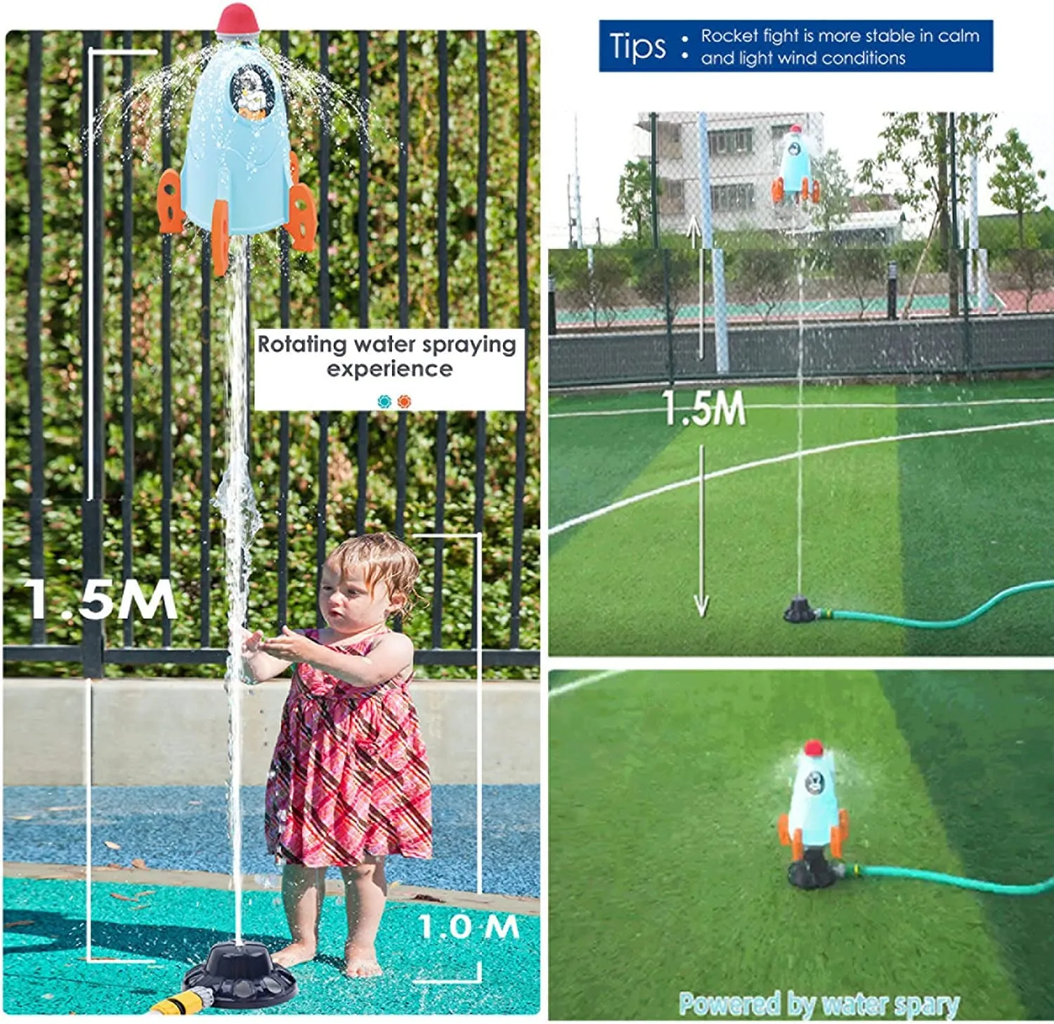 QDH Sprinkler for Kids Summer Toys 360-degree Rotation Kids' Sprinkler Water Rocket Kids' Sprinklers for Yard Outdoor Kids' Toys Water Summer Water Toys for Kids Outside Water Toys for Kids Ages 3-12