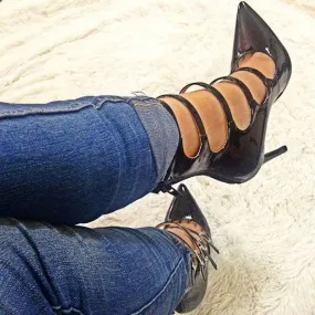 Sexy Buckles Cutout Leather High Heels