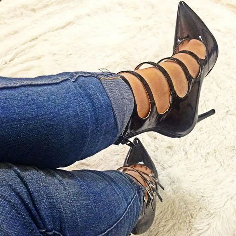 Sexy Buckles Cutout Leather High Heels