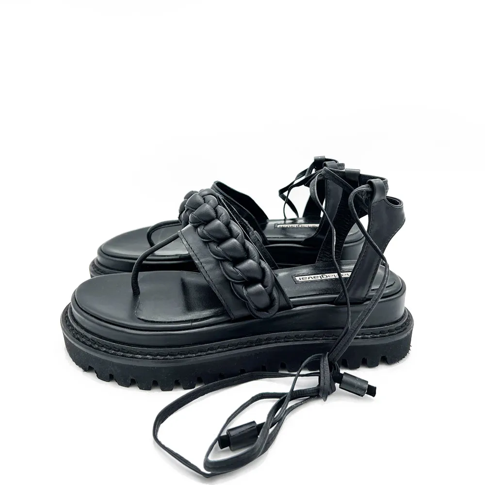 SHR T-strappy Braided black leather sandals