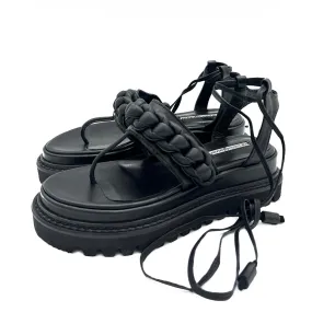SHR T-strappy Braided black leather sandals