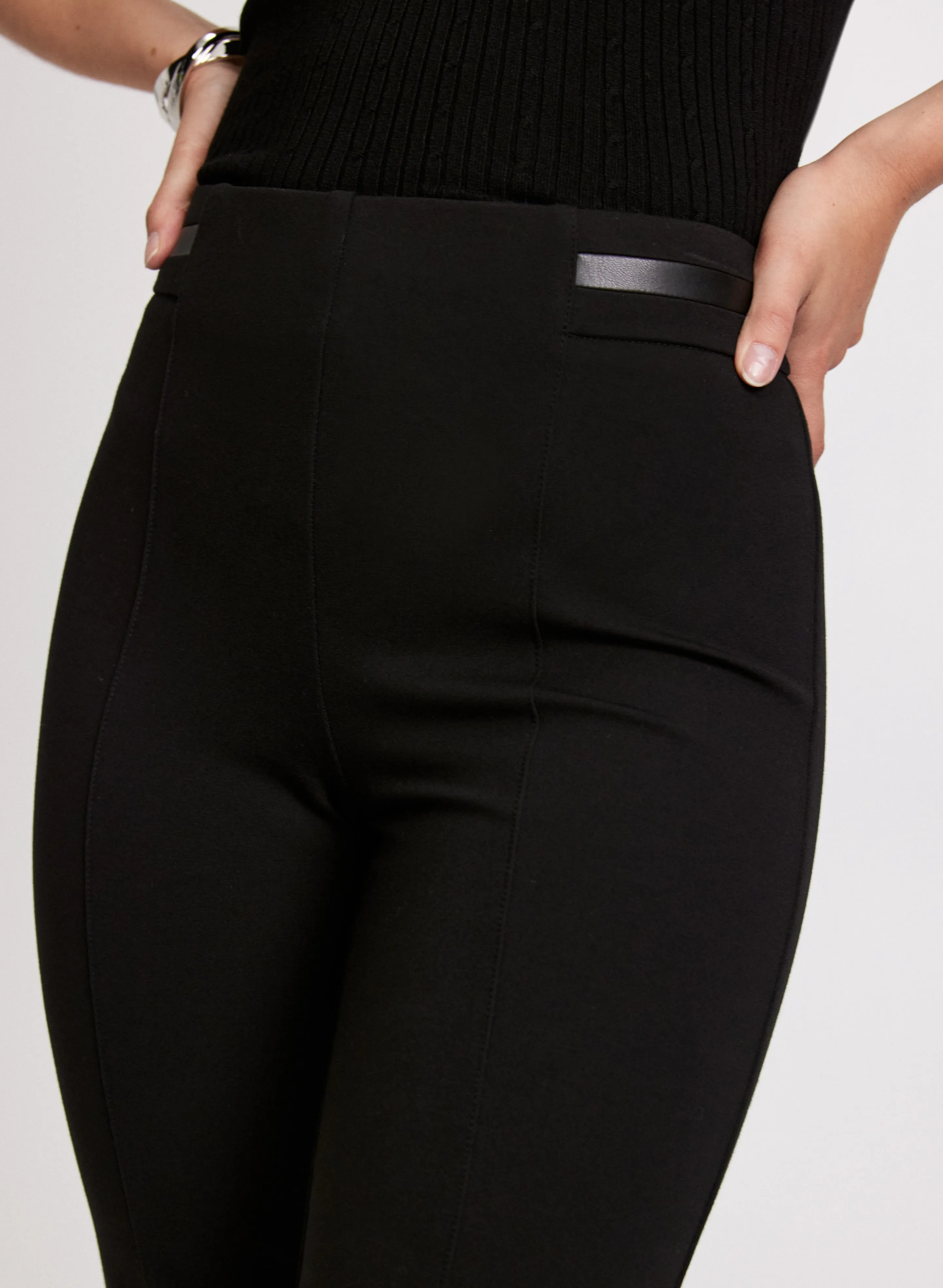 Sofia Vegan Leather Trim Straight-Leg Pants - Regular