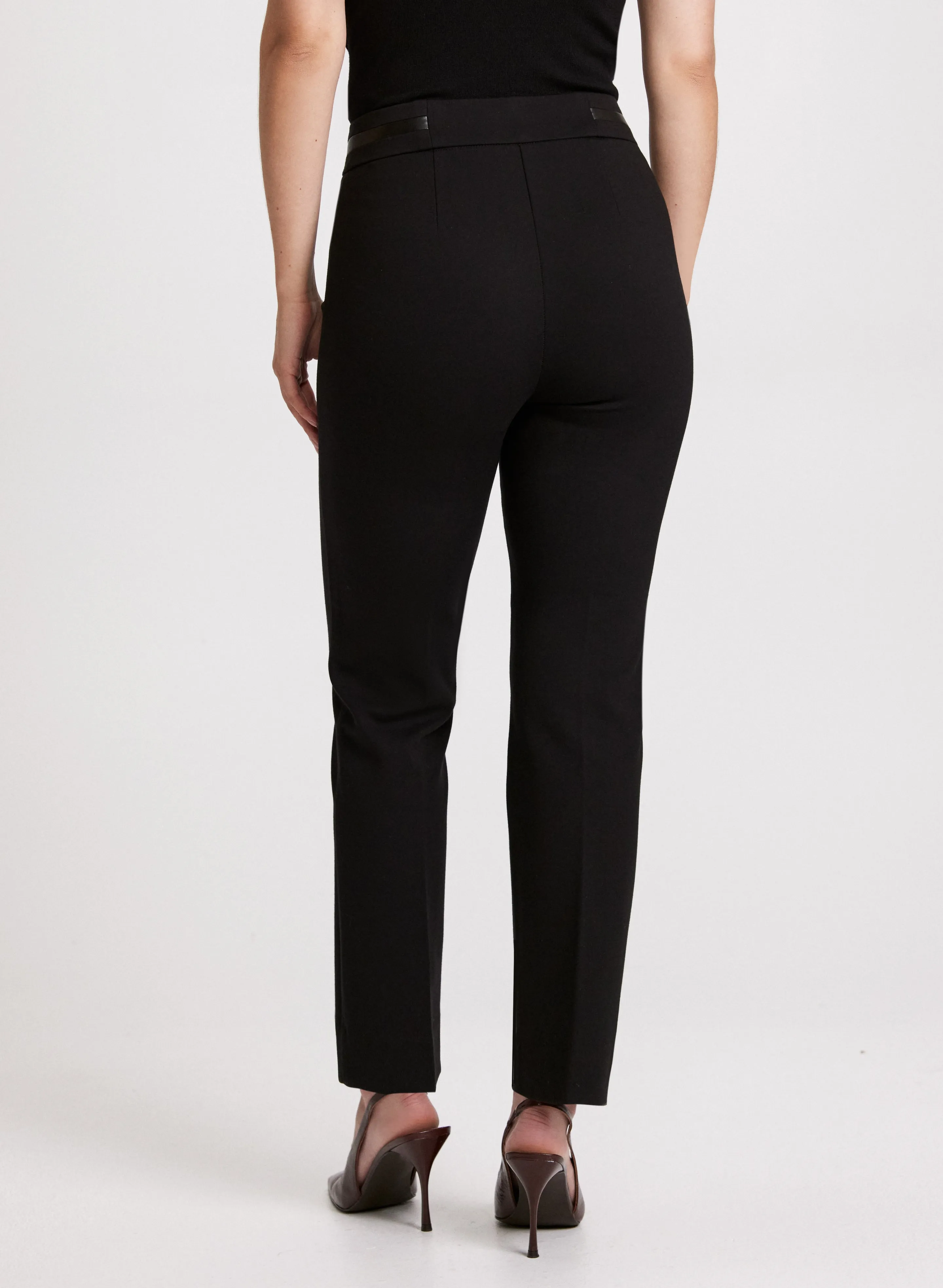Sofia Vegan Leather Trim Straight-Leg Pants - Regular