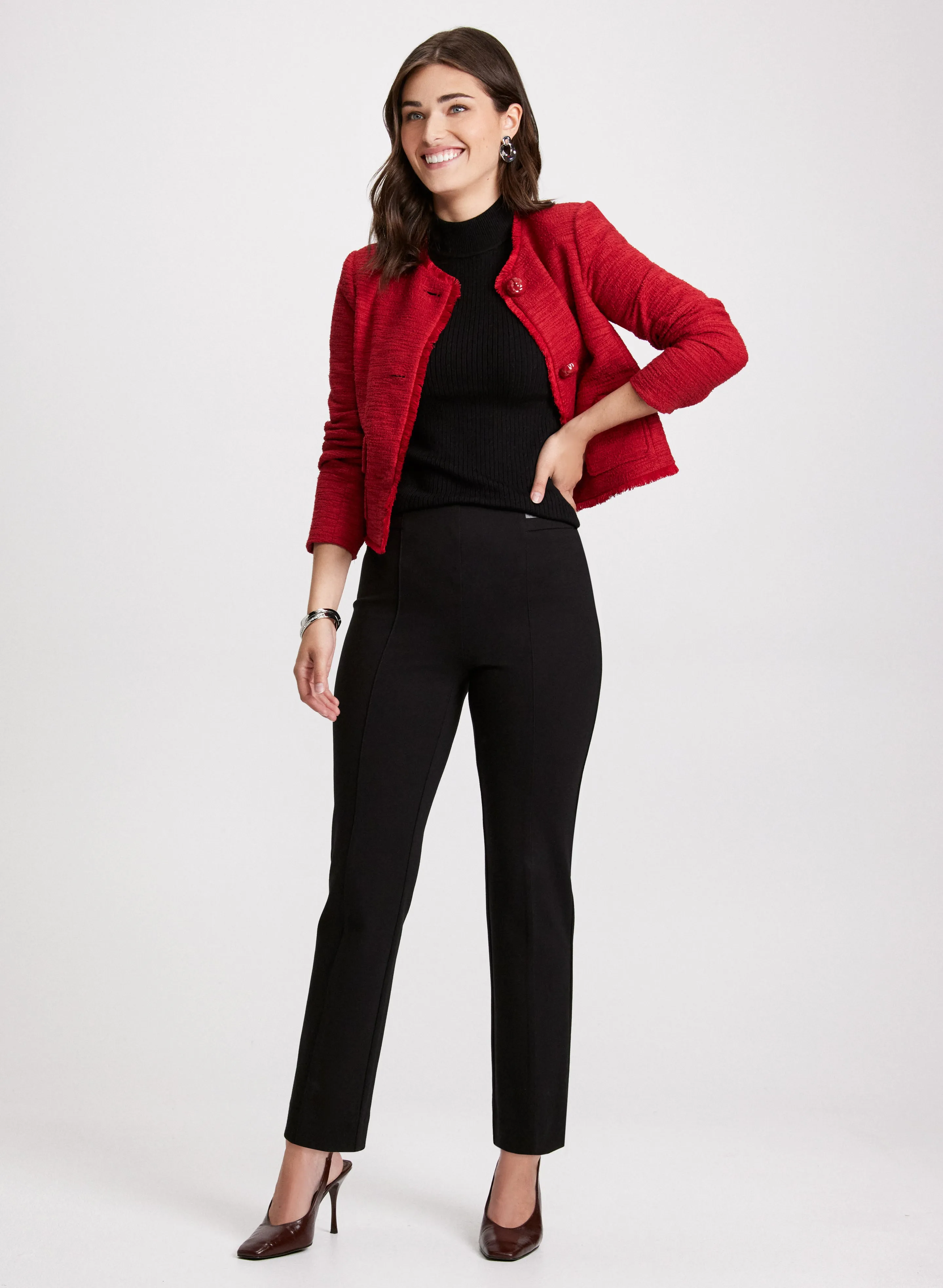 Sofia Vegan Leather Trim Straight-Leg Pants - Regular
