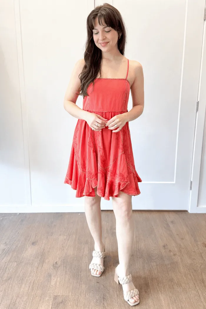 Square Neck Embroidered Dress