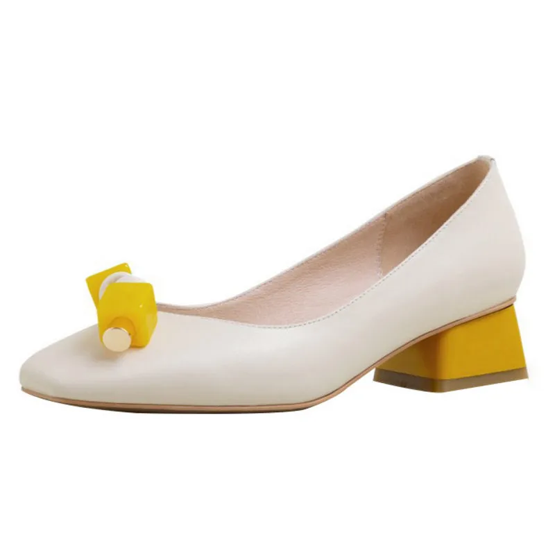 Square Toe Mid Block Heel Beaded Shoes