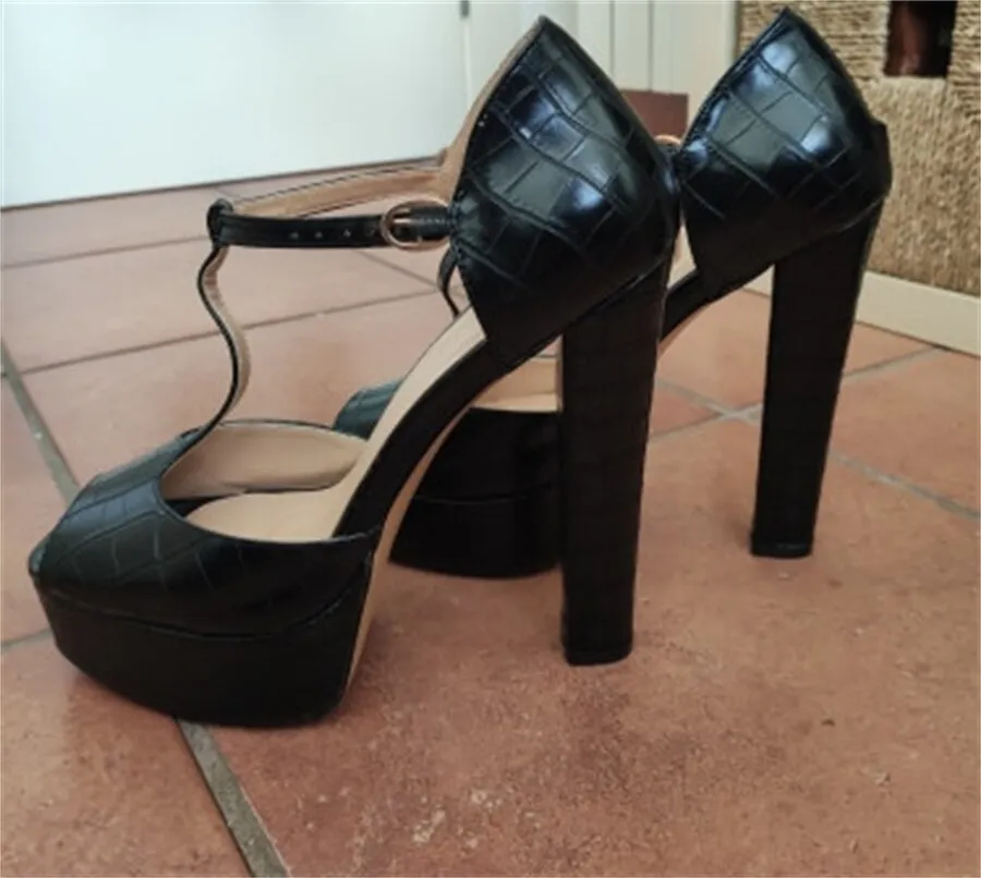 T-Tied Ankle Strap Platform Chunky High Heel  Shoes