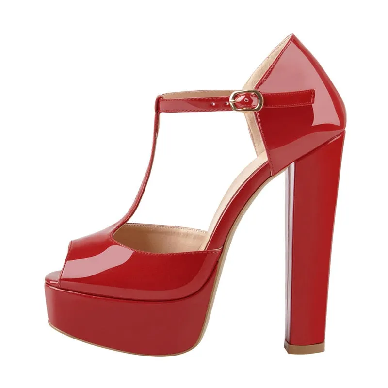 T-Tied Ankle Strap Platform Chunky High Heel  Shoes