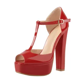T-Tied Ankle Strap Platform Chunky High Heel  Shoes