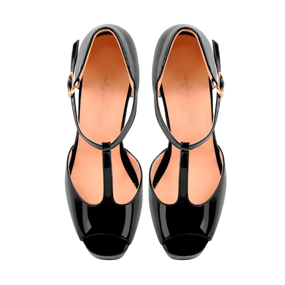 T-Tied Ankle Strap Platform Chunky High Heel  Shoes