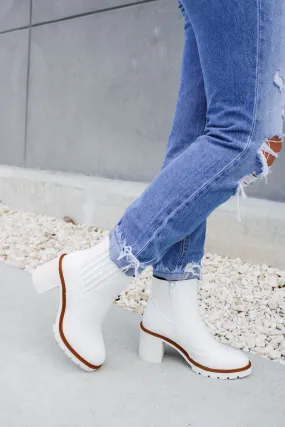 The Ashlee Leather Block Heel Booties - White
