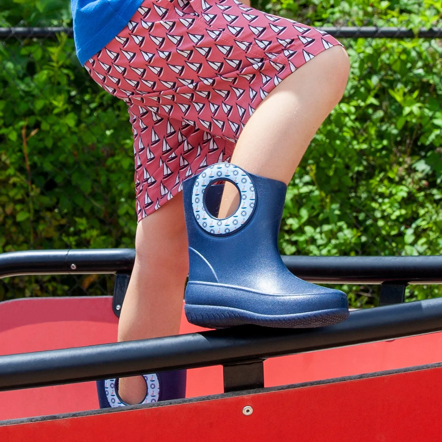 Toddler Kendall Rain Boots, Navy Sailboats
