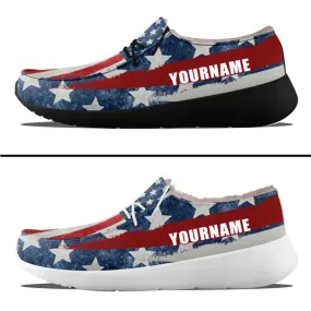 Unique Gift,Personalized Patriotic Canvas Slip-On Sneakers, Custom USA Flag Design Loafer Shoes, Buy One Get One Gift,ZH-240202305-4bb
