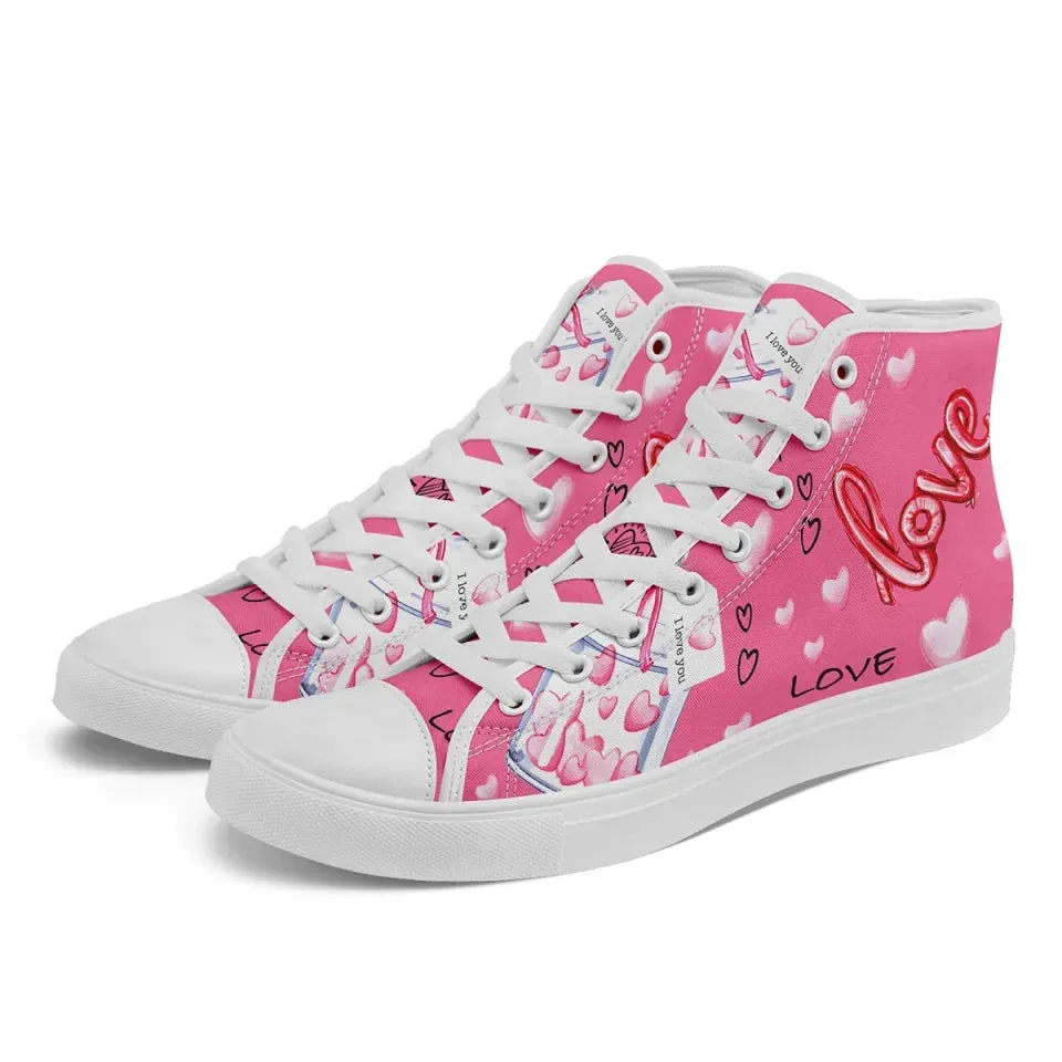 Unique Gift,Personalized Romantic Valentine Sneaker, Custom Charming Couple's Canvas High Top Shoes