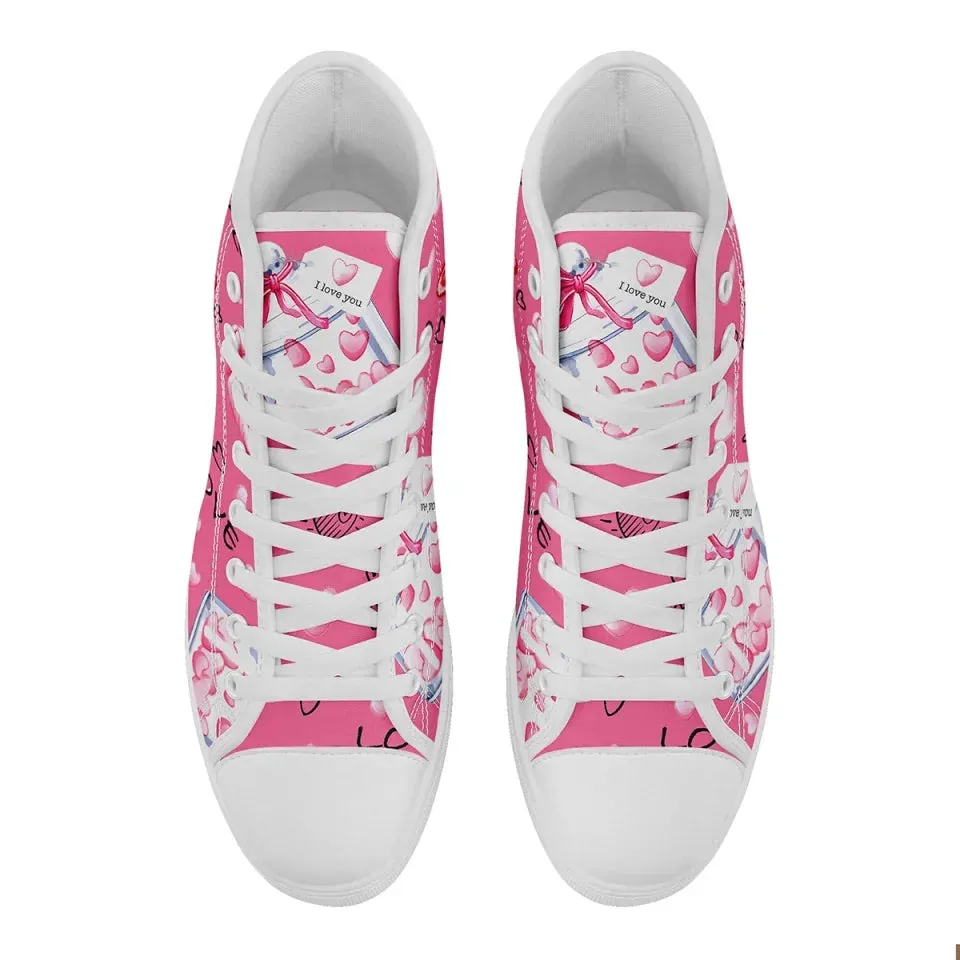 Unique Gift,Personalized Romantic Valentine Sneaker, Custom Charming Couple's Canvas High Top Shoes