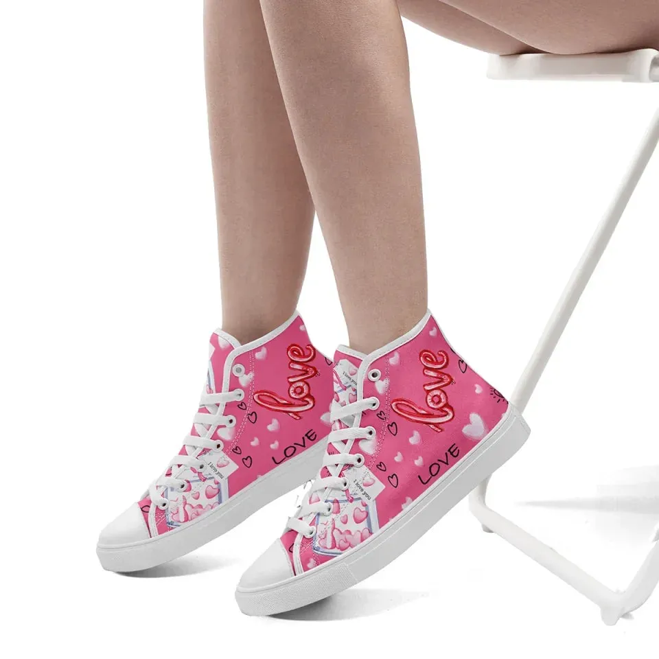 Unique Gift,Personalized Romantic Valentine Sneaker, Custom Charming Couple's Canvas High Top Shoes