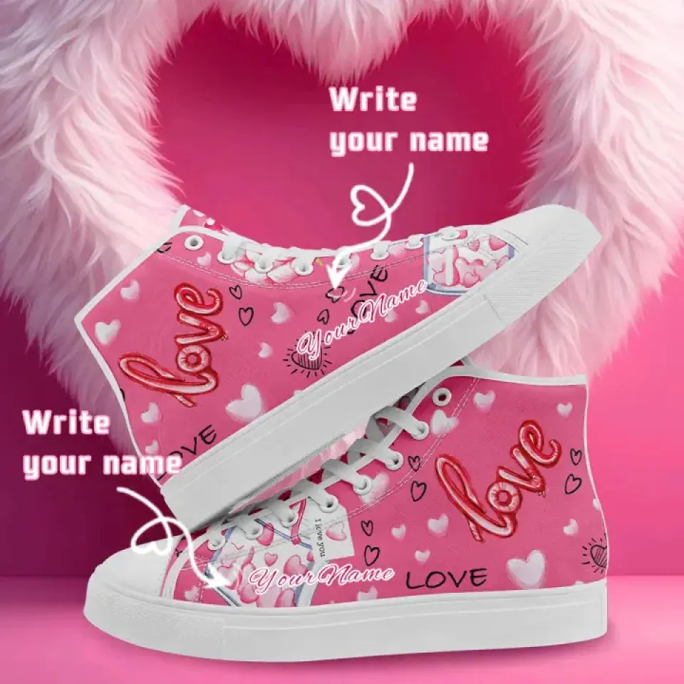 Unique Gift,Personalized Romantic Valentine Sneaker, Custom Charming Couple's Canvas High Top Shoes