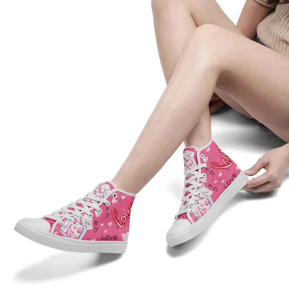 Unique Gift,Personalized Romantic Valentine Sneaker, Custom Charming Couple's Canvas High Top Shoes