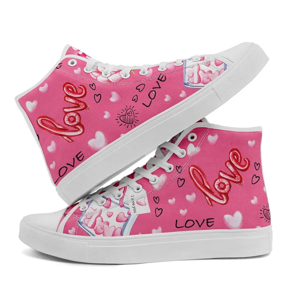 Unique Gift,Personalized Romantic Valentine Sneaker, Custom Charming Couple's Canvas High Top Shoes