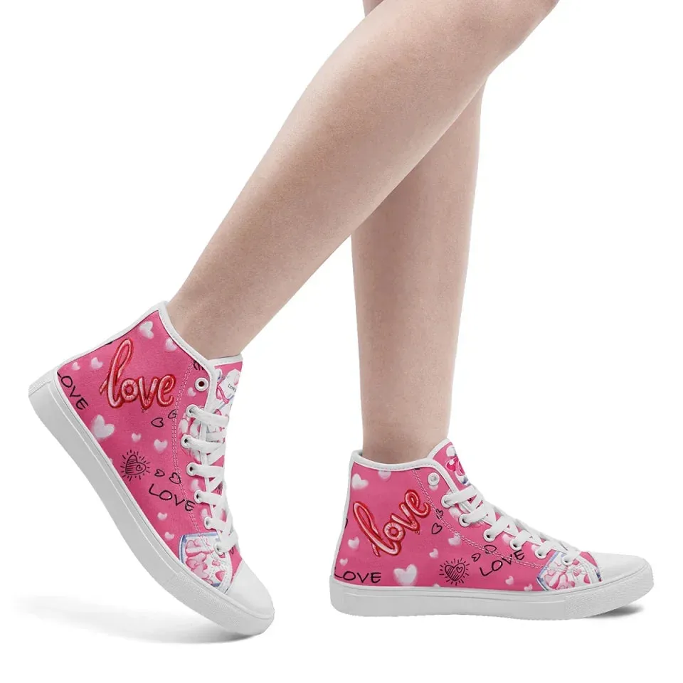 Unique Gift,Personalized Romantic Valentine Sneaker, Custom Charming Couple's Canvas High Top Shoes