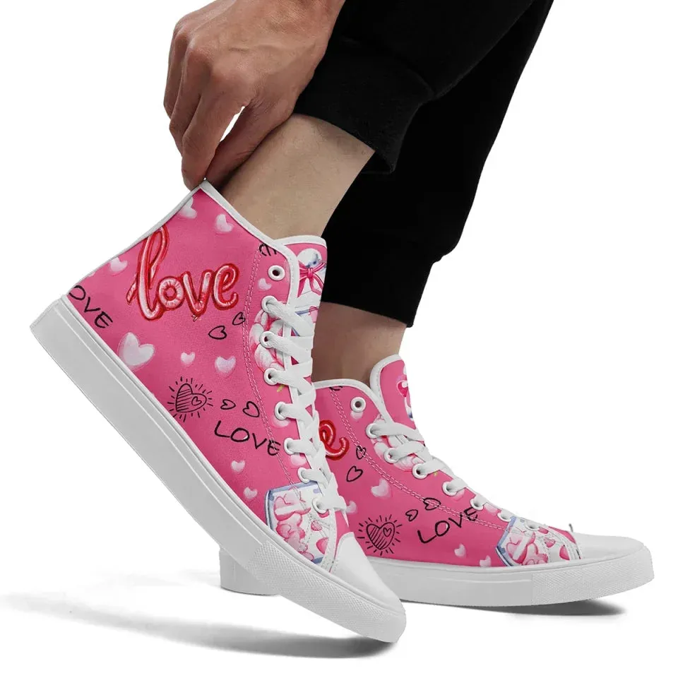 Unique Gift,Personalized Romantic Valentine Sneaker, Custom Charming Couple's Canvas High Top Shoes