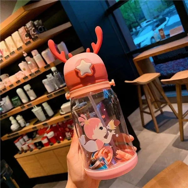 Water Bottle 600 Ml With Sipper For Kids Cute (Unbreakable, Freezer Safe) Plastic, School Sports Bottle For Girls/Boys Bpa Free Bottle 1 Piece,