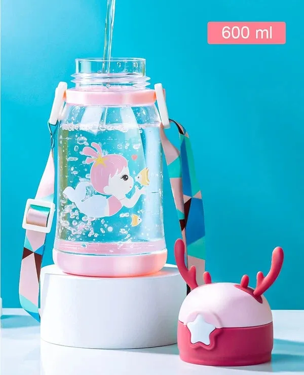 Water Bottle 600 Ml With Sipper For Kids Cute (Unbreakable, Freezer Safe) Plastic, School Sports Bottle For Girls/Boys Bpa Free Bottle 1 Piece,