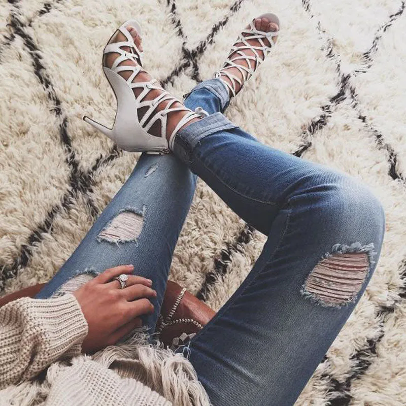 Wedding Leather Cutout Strap High Heels