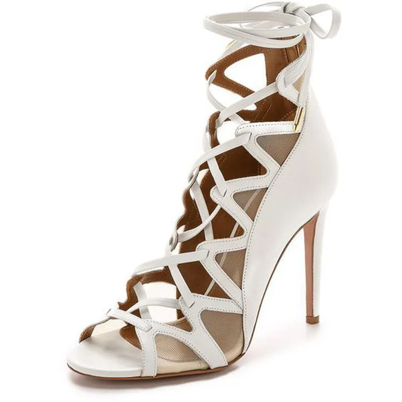 Wedding Leather Cutout Strap High Heels