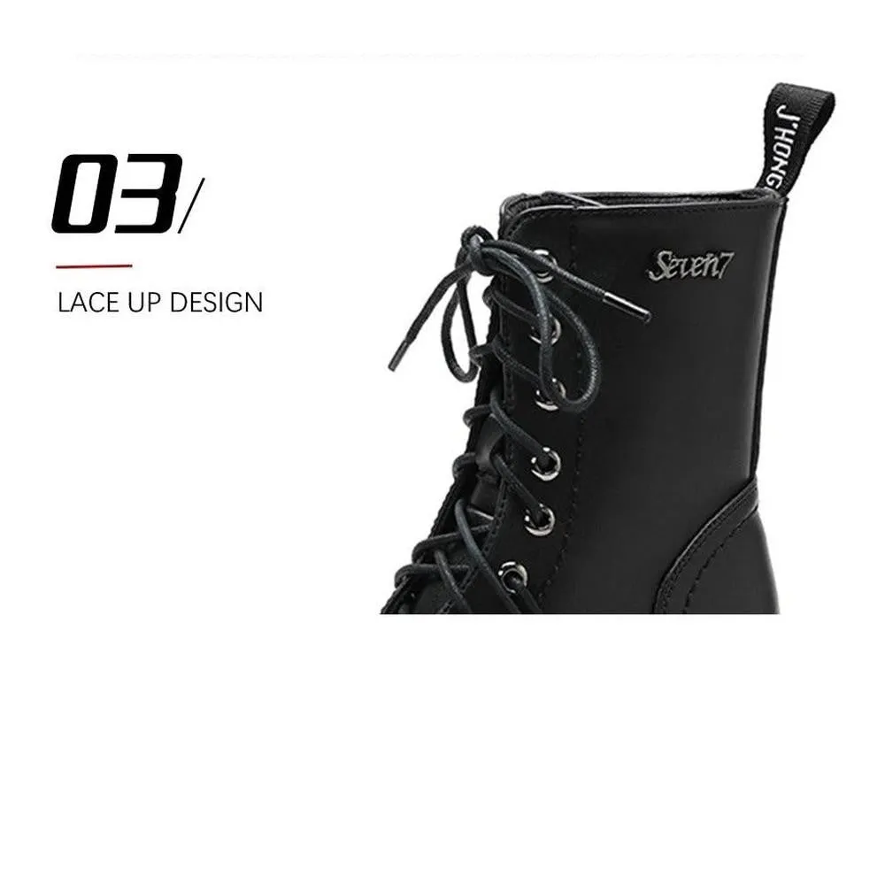Women Metal Heel Black Punk Platform Motorcycle Boots Rubber Sole Thick Heel Leather Demonia Boots