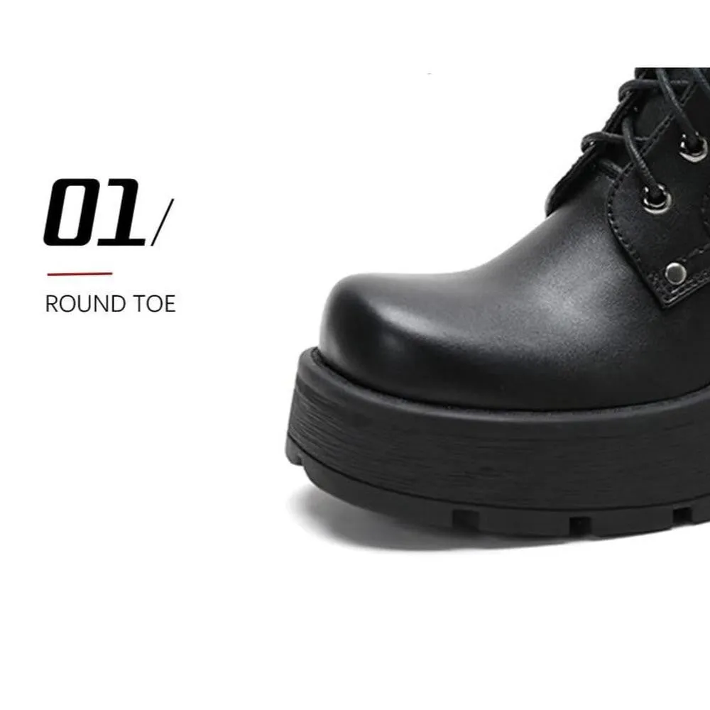 Women Metal Heel Black Punk Platform Motorcycle Boots Rubber Sole Thick Heel Leather Demonia Boots
