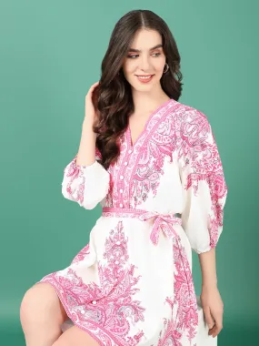 Women Pink Graphic Fit and Flare Dress
