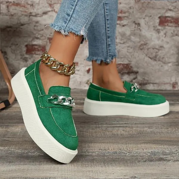 Women's Fashion Thick Sole Suede Chain Casual Shoes 00488111S