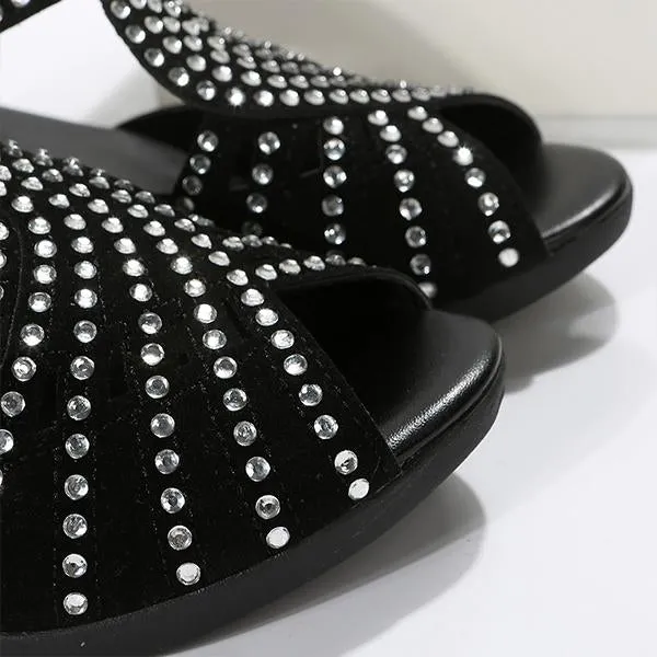 Women's Low Heel Fashion Rhinestone Hollow Chunky Heel Shoes 97671001C